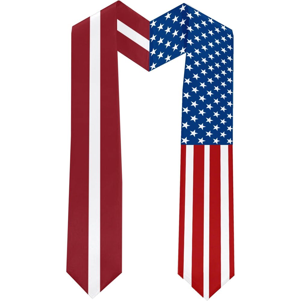 9650 2025 Latvia Flag and USA Flag Graduation Stole Graduation Sash